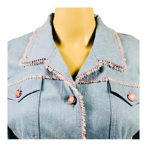 ESCADA light blue jeans and jacket with pink trim & beads